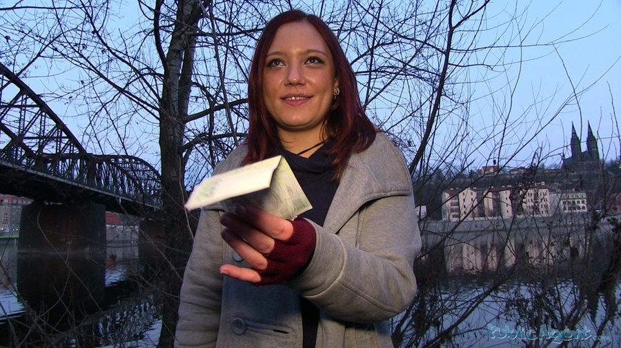 Brunette in brown coat and blue top sucks c - XXX Dessert - Picture 3