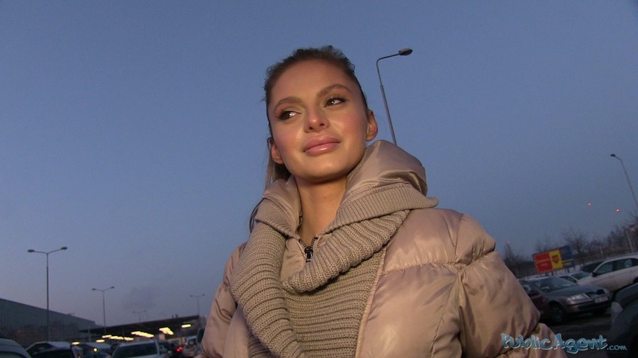 Busty brunette in brown coat shows tits and - XXX Dessert - Picture 2