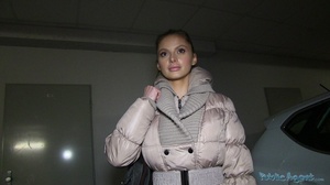 Busty brunette in brown coat shows tits  - XXX Dessert - Picture 5