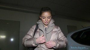 Busty brunette in brown coat shows tits  - XXX Dessert - Picture 6