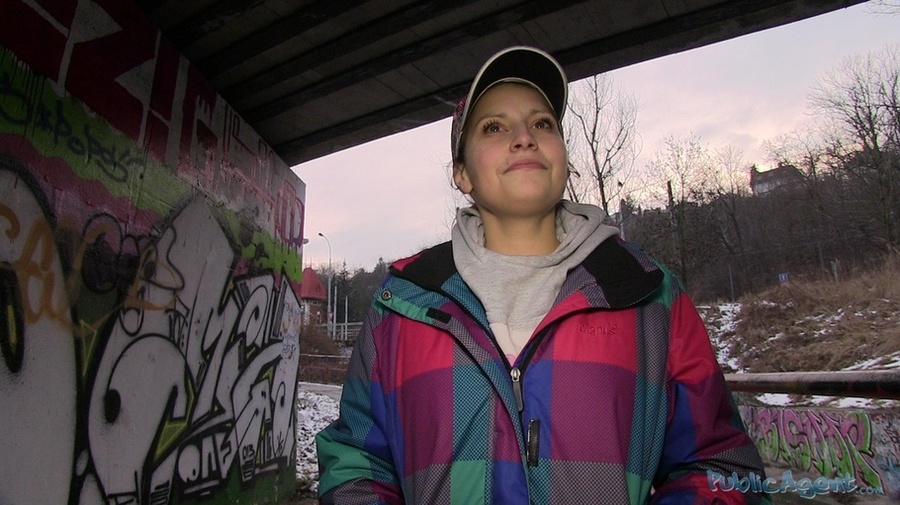 Brunette in face cap, pink pants, colorful  - XXX Dessert - Picture 4