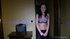 Slim dark babe in black coat and pants blows cock and takes cum in mouth