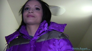 Dark hair babe in purple jacket  and whi - Picture 2