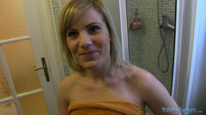 Hot small tits blonde takes a shower the - Picture 8