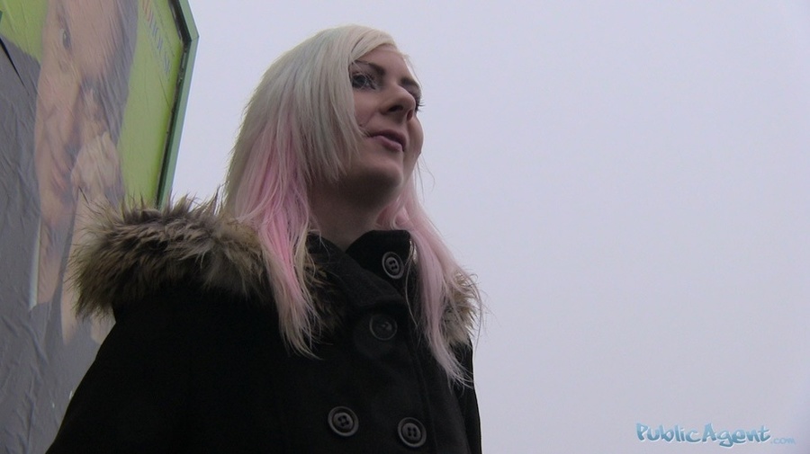 Slim blonde in black coat and lingerie stri - XXX Dessert - Picture 1