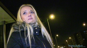 Naughty blonde in black coat sucks and f - Picture 1
