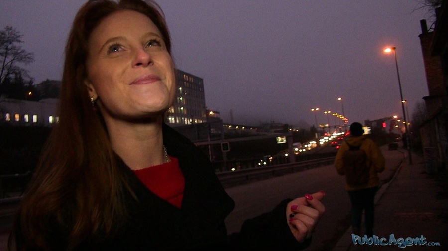 Brunette in black coat and red top flaunts  - XXX Dessert - Picture 2