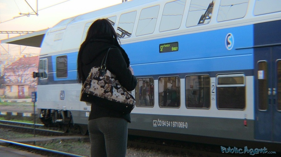 Chic brunette in grey pants and black coat  - XXX Dessert - Picture 2