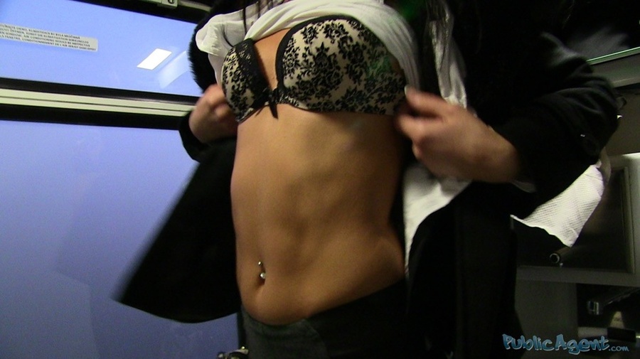 Chic brunette in grey pants and black coat  - XXX Dessert - Picture 4