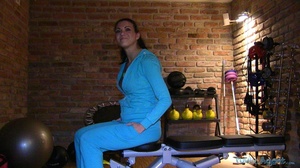 Fresh brunette in blue jacket and pants  - XXX Dessert - Picture 3