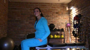 Fresh brunette in blue jacket and pants  - XXX Dessert - Picture 5