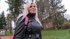 Naughty blonde in black coat and lingerie sucks and fucks strangers cock
