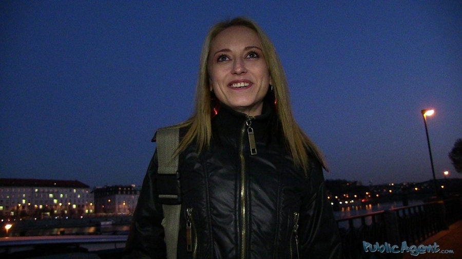 Blonde in blue jeans and black coat takes c - XXX Dessert - Picture 1