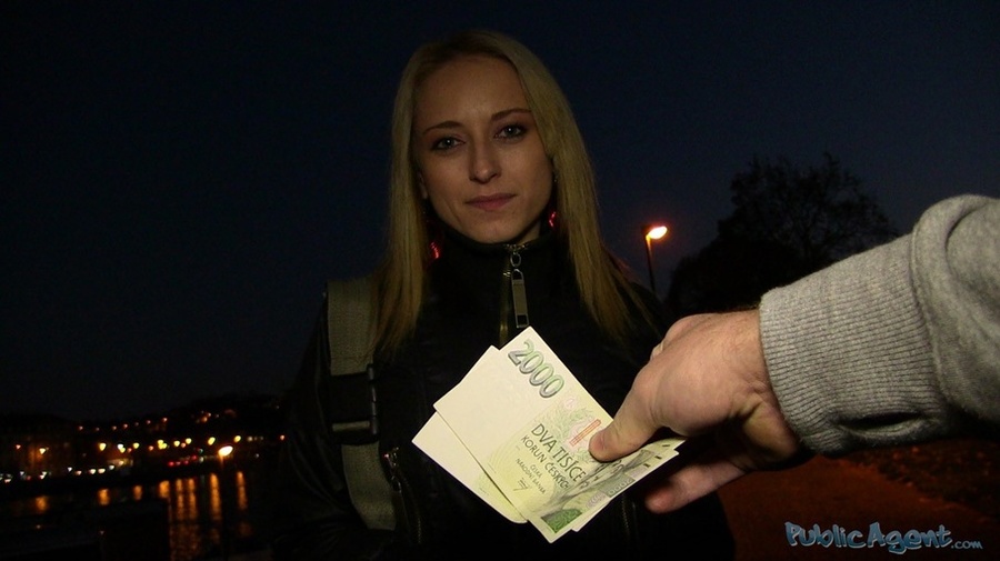 Blonde in blue jeans and black coat takes c - XXX Dessert - Picture 3