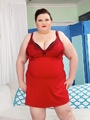 Busty chubby brunette in red negligee - Picture 1