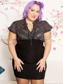 Chubby purple hair babe in black dress - Picture 1