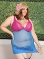 Hot plump chick in blue negligee and - Picture 1