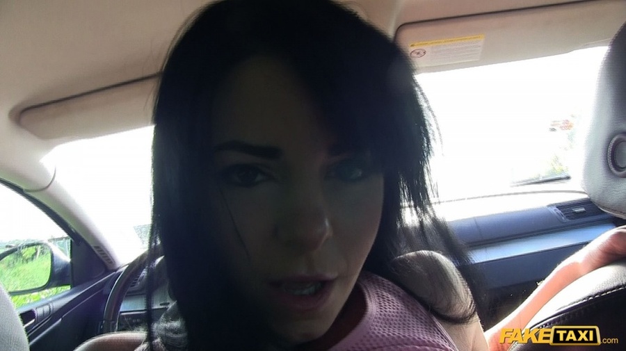 Beautiful babe sucks the driver's huge cock then takes off her gray cap, black and white jacket and pants and lets him fuck her in different positions in a fake taxi til he blows his spunk in her mouth wearing her pink shirt and bra. - XXXonXXX - Pic 9