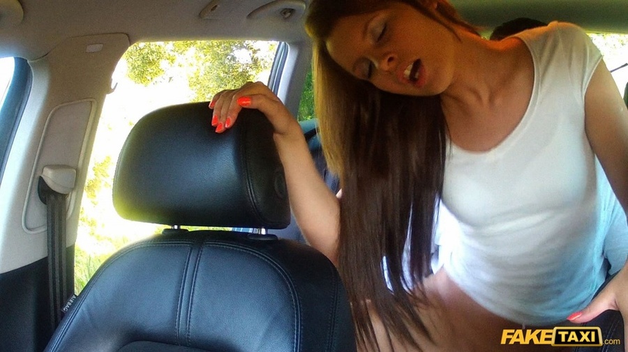 Cute hottie suck the driver's dick in a fake taxi before she takes off her peach coat and black pants then lets him bang her in multiple styles til he blows on her ass wearing her white shirt. - XXXonXXX - Pic 9
