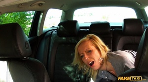 Gorgeous blonde hottie teases the driver with a banging body before she takes off her black leather jacket then sucks his dick before she lets him bang her in different styles in a wearing her gray shirt and black tight pants til he fills her mouth with warm jizz. - Picture 11