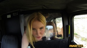 Luscious blonde peels off her black dress then teases with her smoking hot body in a fake taxi before she peels off her purple and black bra and expose her big breasts then strips down her black panty and lets the driver lick her crack then fuck her in different ways. - XXXonXXX - Pic 17