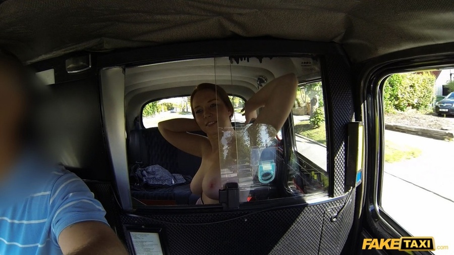 Smoking hot chick slowly peels off her black jacket, black and white dress, white shirt and brown bra before she sucks the driver's huge dick then rubs it between her huge racks before she lets him lick her wide open pussy then fuck her til he cums on her chest inside his fake taxi. - XXXonXXX - Pic 4