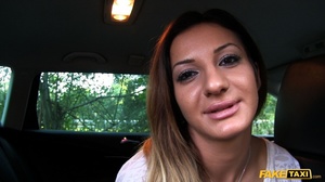 Gorgeous babe with banging body in white shirt and black pants gets naked and reveals her luscious boobs while she lets the driver screw her in different positions inside her fake taxi before she sucks the spunk out of his dick. - Picture 2