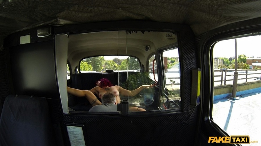 Tattooed babe with purple hair displays her foxy body in a fake taxi wearing her black leather jacket, pants and white shirt before she gets naked and sucks the driver's dick then lets him bang her in multiple styles til he fills her mouth with warm spunk. - XXXonXXX - Pic 11