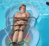 Blonde hottie with indulging tits and lusty body gets cuffed and bounded