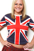 Blonde bombshell takes off her red, blue and white British flag shirt