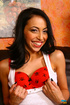 brunette strips her red