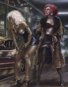 Redhead tranny slave in leather is tied and bound by her master.