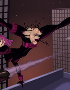 Bombshell superhero's costume breaks and reveals her big cock and balls!