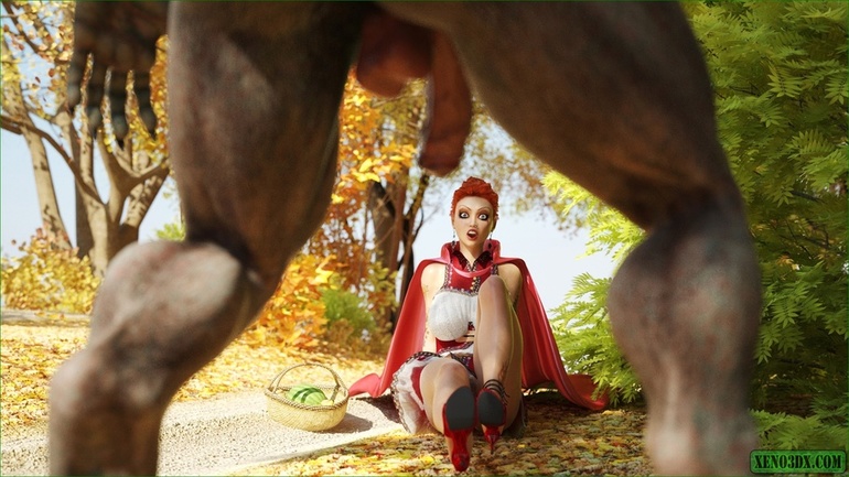 Red riding hood gets stopped by Wolf on the road to - Picture 1