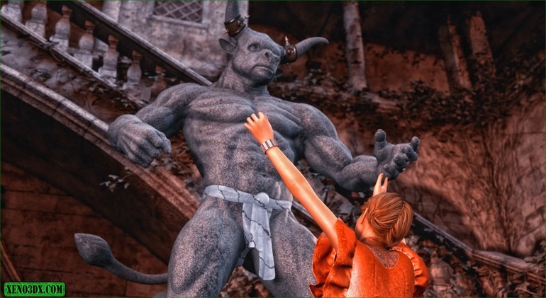 Brunette brings a minotaur statue to life to get - Picture 1