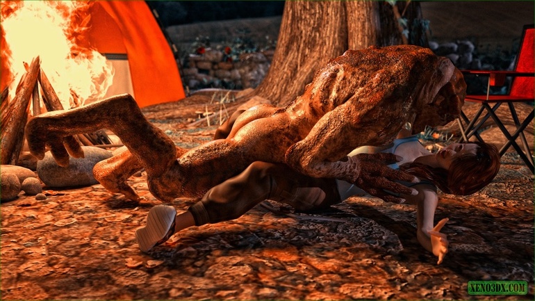 Lizard man fucks a redhead on forest ground by the - Picture 1
