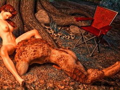 Lizard man fucks a redhead on forest ground by the - Picture 5