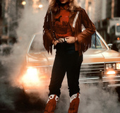 Naughty brunette cowgirl loves riding broncos and flaunting cute tits