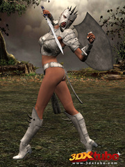 Slutty warrior strips and rides her swords hilt on - Picture 1