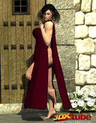 Fit and busty sorceress strips and teases her body at the gate.