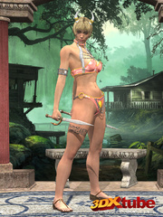 Warrior princess strips on a bench and teases her - Picture 1