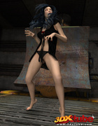 Vivacious gal with black hair sheds her charcoal-colored lingerie before