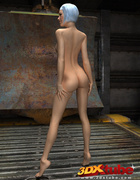 Slender chick is naked in the warehouse and shows her perfect tits.