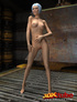 Slender chick is naked in the warehouse and shows her perfect tits.