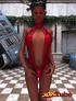 Ravishing female sheds red lingerie to splay her limbs while on a checkered