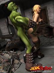 Orc monster gets pleasured by a pretty blonde on the - Picture 5