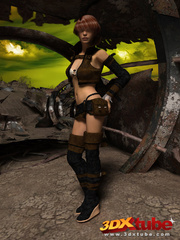 Post apocalyptic sexy babe with hot bod strips on - Picture 1