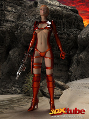 Raunchy hot space soldier in red shows off her curves - Picture 1