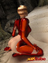 Raunchy hot space soldier in red shows off her curves