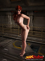 Redhead beauty lays down on metal floor - Picture 2